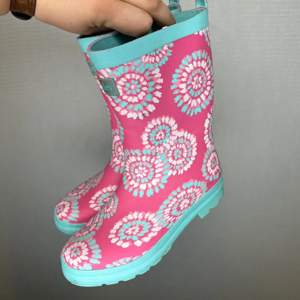 Hatley Kids Pink Tie Dye Medallion Rubber Rain Boots‎ Size 2 Waterproof Wellies